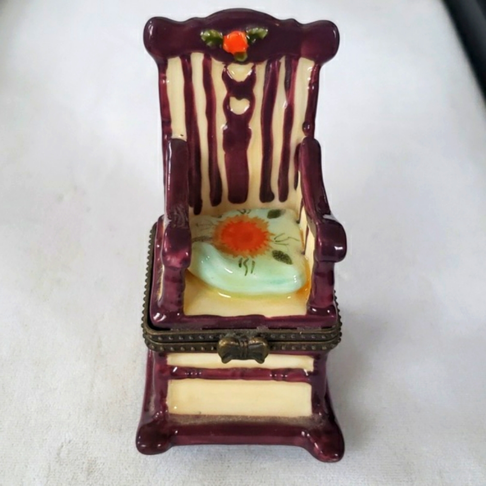 Porcelain Trinket Box Rocking Chair. 3" tall